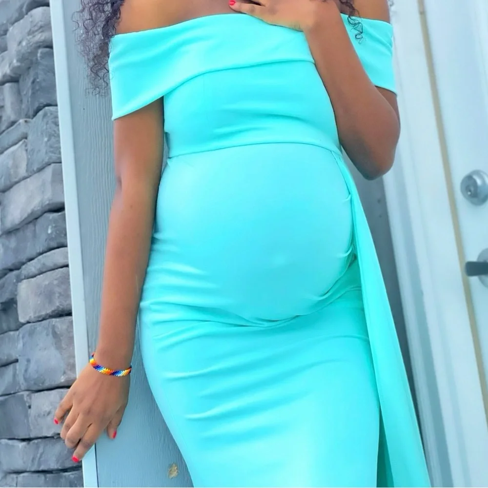 SHEIN Off-Shoulder Mint Maxi Maternity Dress - Picture 2 of 5